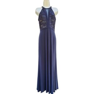 NW Nightway embellished lace trim poly gray maxi dress 4